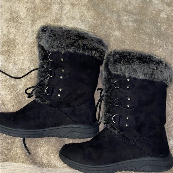 St. Johns Bay BLACK SUADE AND FUR BOOTS T3 - Picture 2 of 6